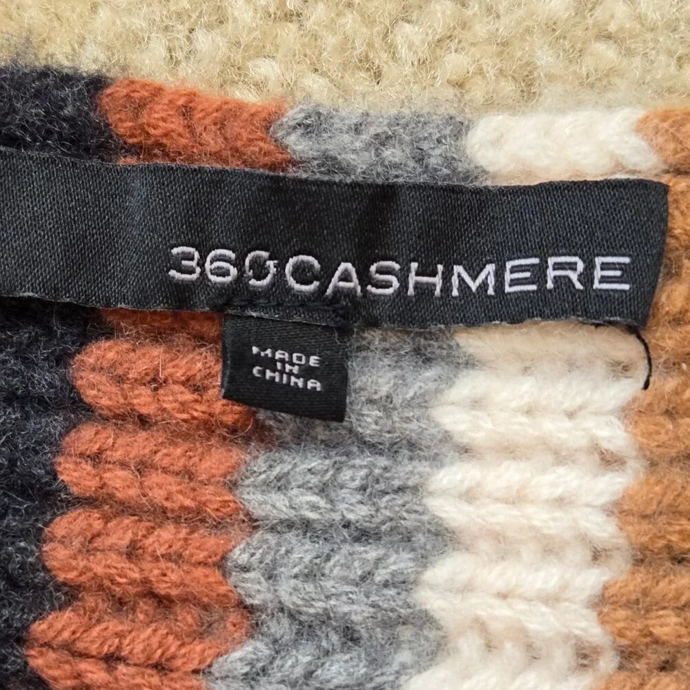 360 Cashmere Striped Brown Knit Scarf